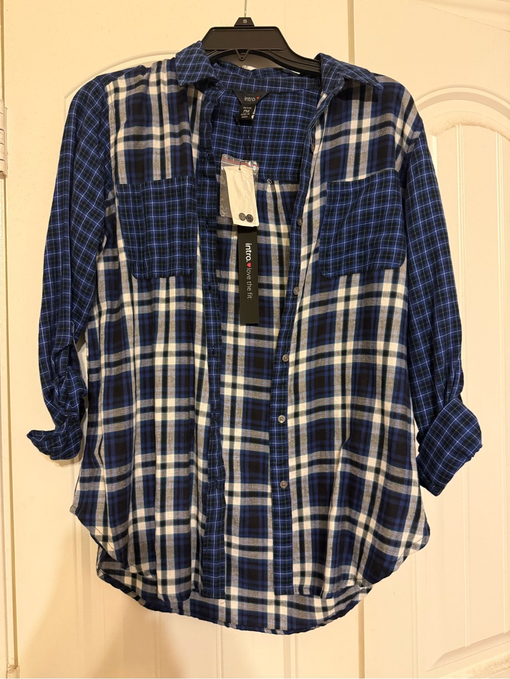 intro. Blue and White Plaid Button-Down Shirt